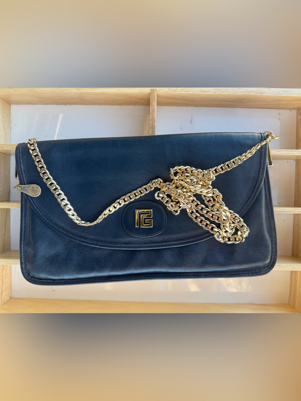 Pierre Balmain VTG  Leather Shoulder Bag with Gold Chain